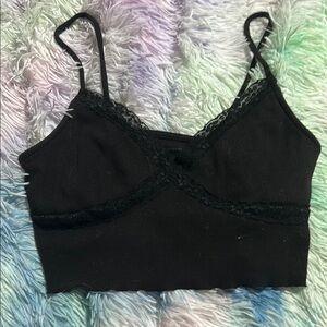 Black Lace Trim Crop Top